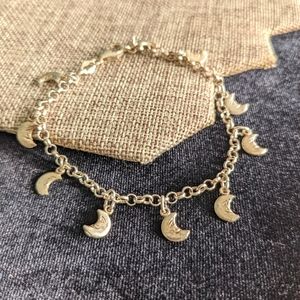 Vintage 925 Sterling Silver Dangle Moon Charm Bracelet Anklet 7.25"